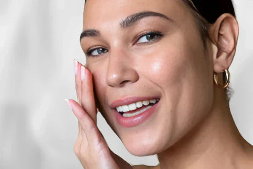 Close-up of healthy skin with natural texture and glow, representing balanced skin health and realistic skincare goals