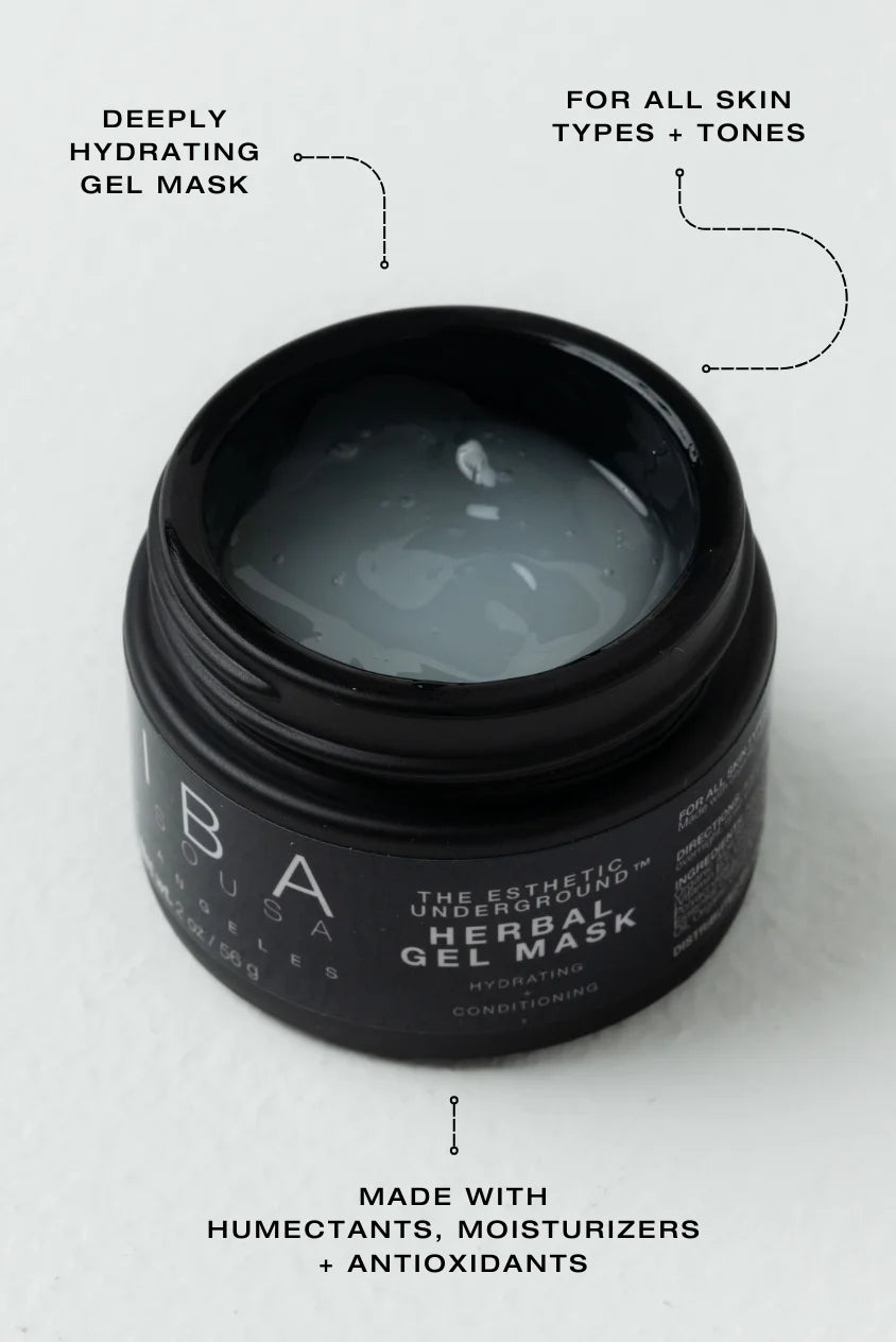 open jar of Biba Los Angeles Herbal Hydrating Gel Mask deeply hydrating gel mask for all skin types