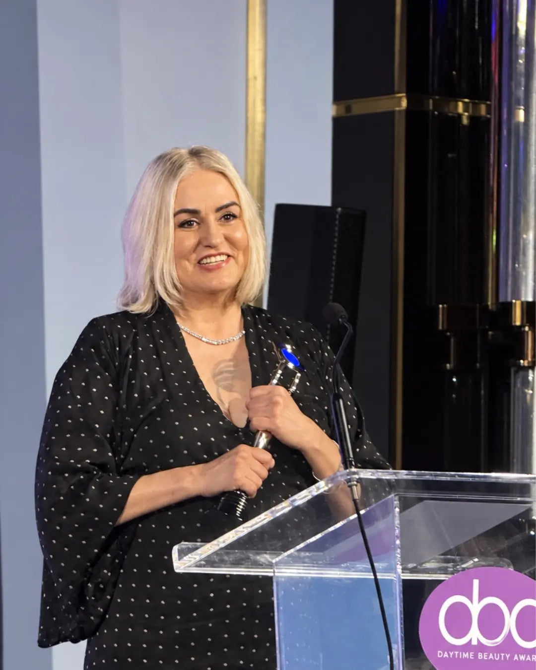 Biba de Sousa receiving the Outstanding Achievement in Aesthetics award at the 2026 Daytime Beauty Awards.