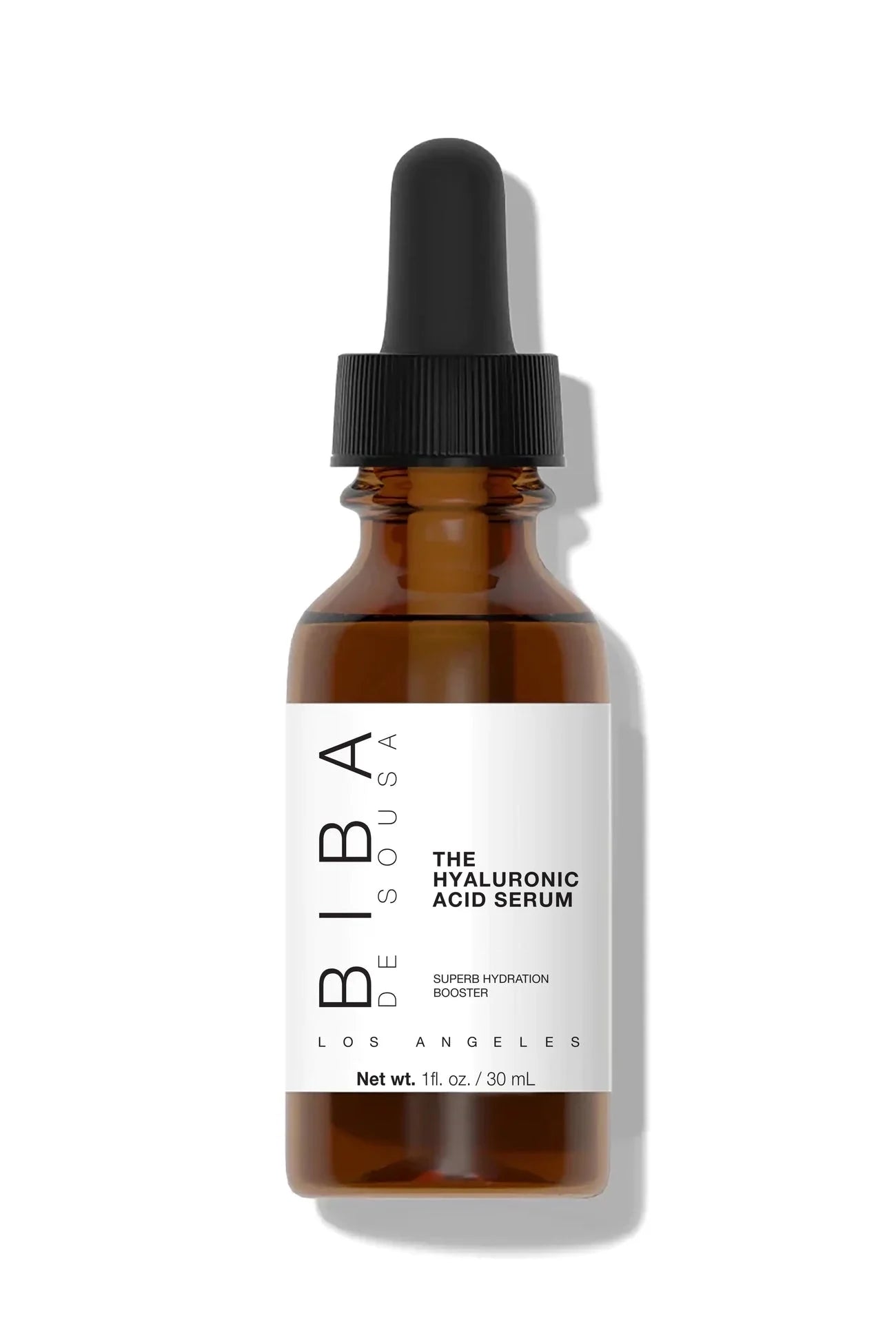 Biba Los Angeles Hyaluronic Acid Serum hydrating facial serum in a minimalist bottle designed to support skin hydration and barrier function.