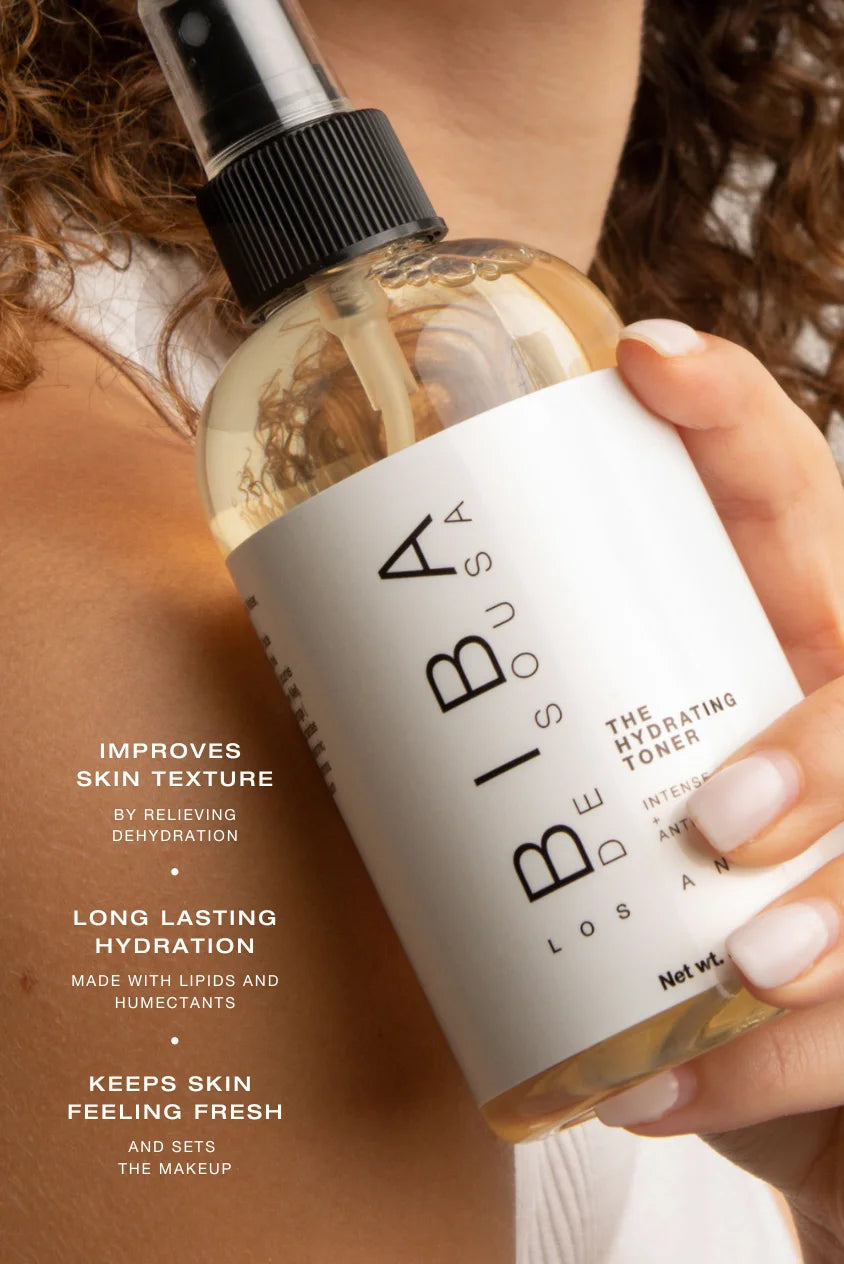 Biba Los Angeles Hydrating Toner bottle held in hand
