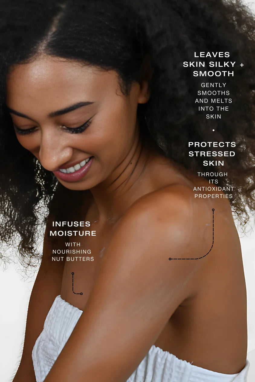 Woman applying nourishing hand and body lotion leaving skin silky smooth
