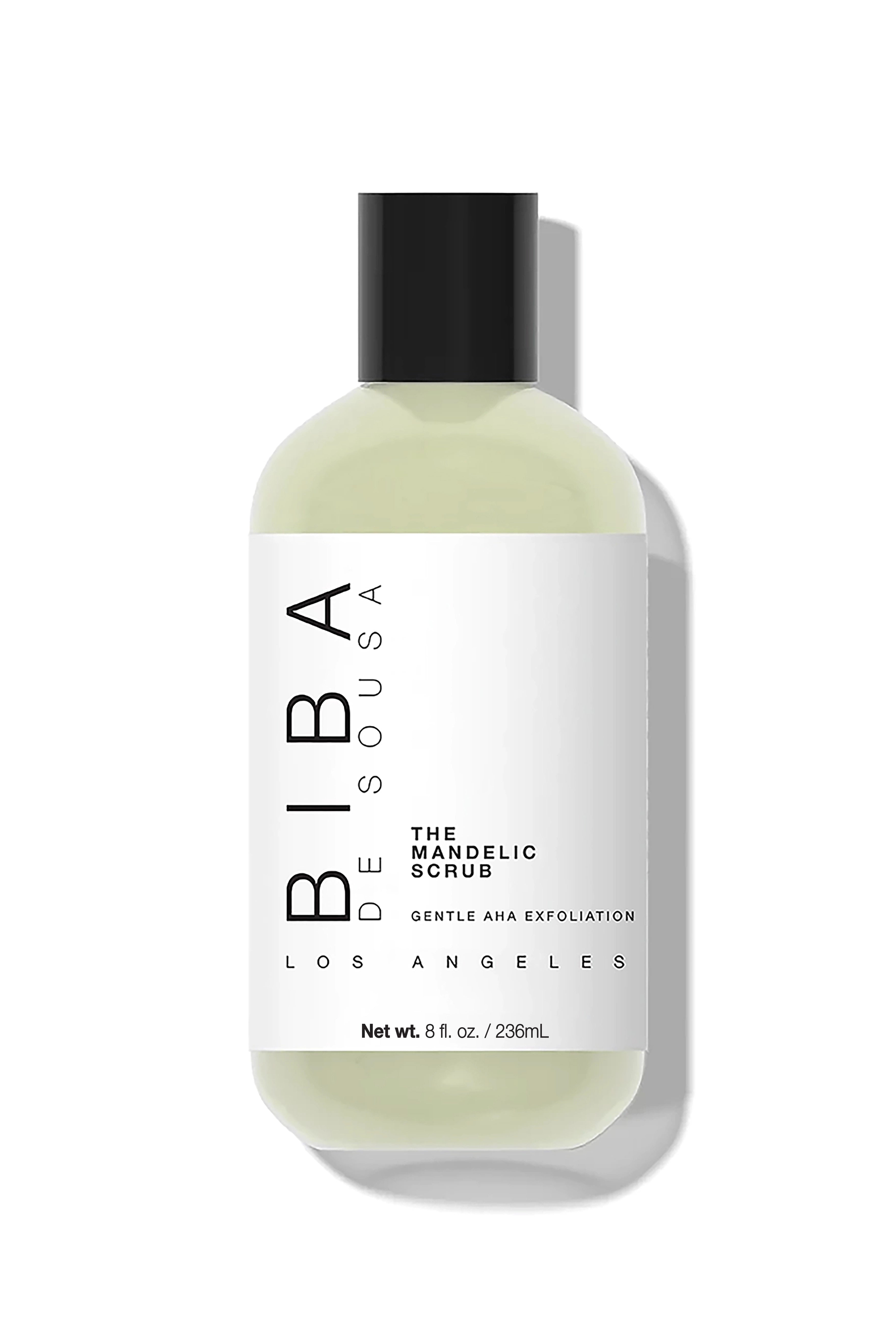 The Mandelic Scrub by Biba Los Angeles, gentle AHA exfoliating facial scrub designed to smooth texture and support clearer-looking skin.