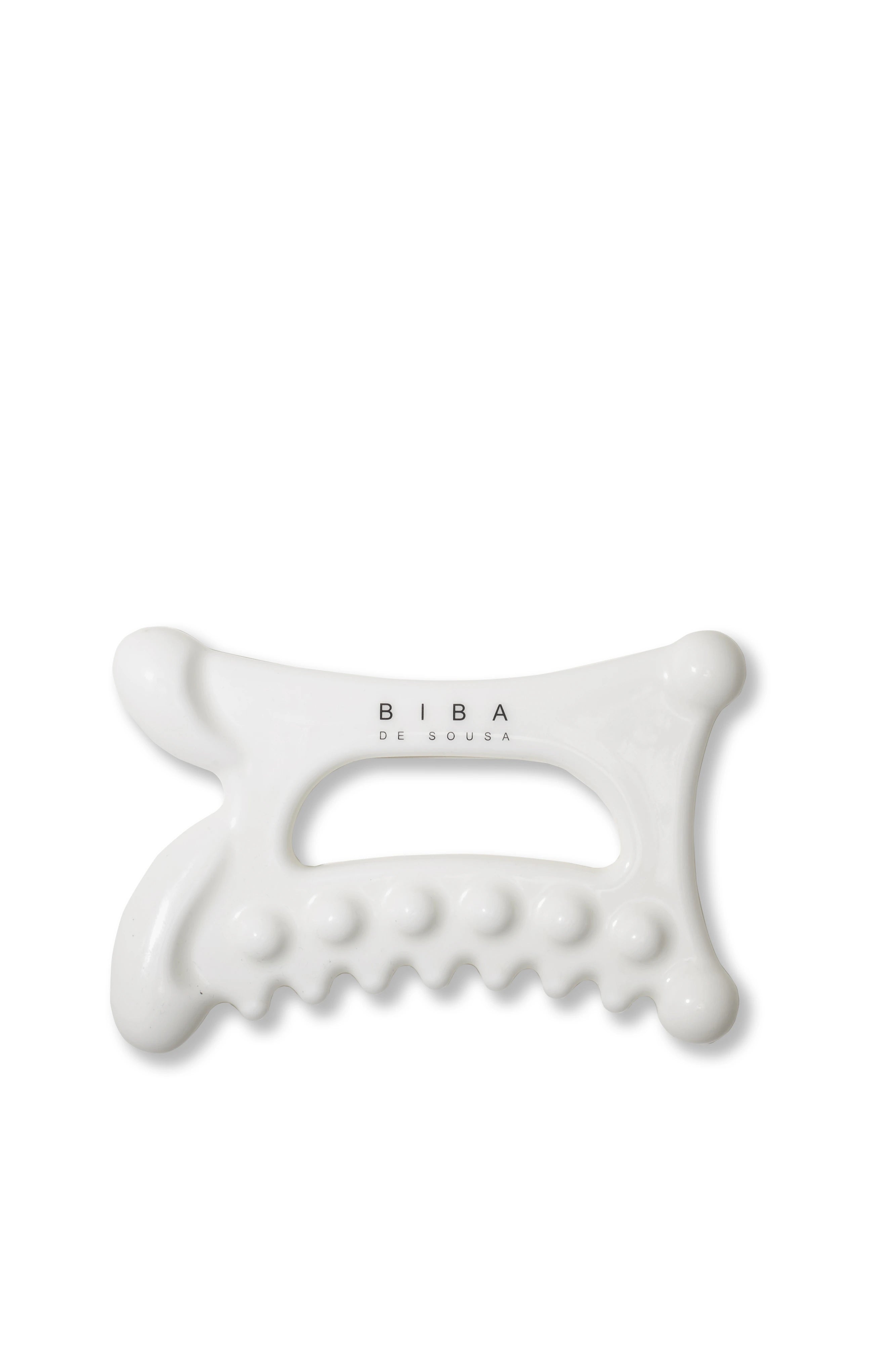 META FACIAL® Fascia Tool by Biba de Sousa shown on light gray background, professional facial massage and fascia release tool designed to support circulation, contouring, and facial tension relief.