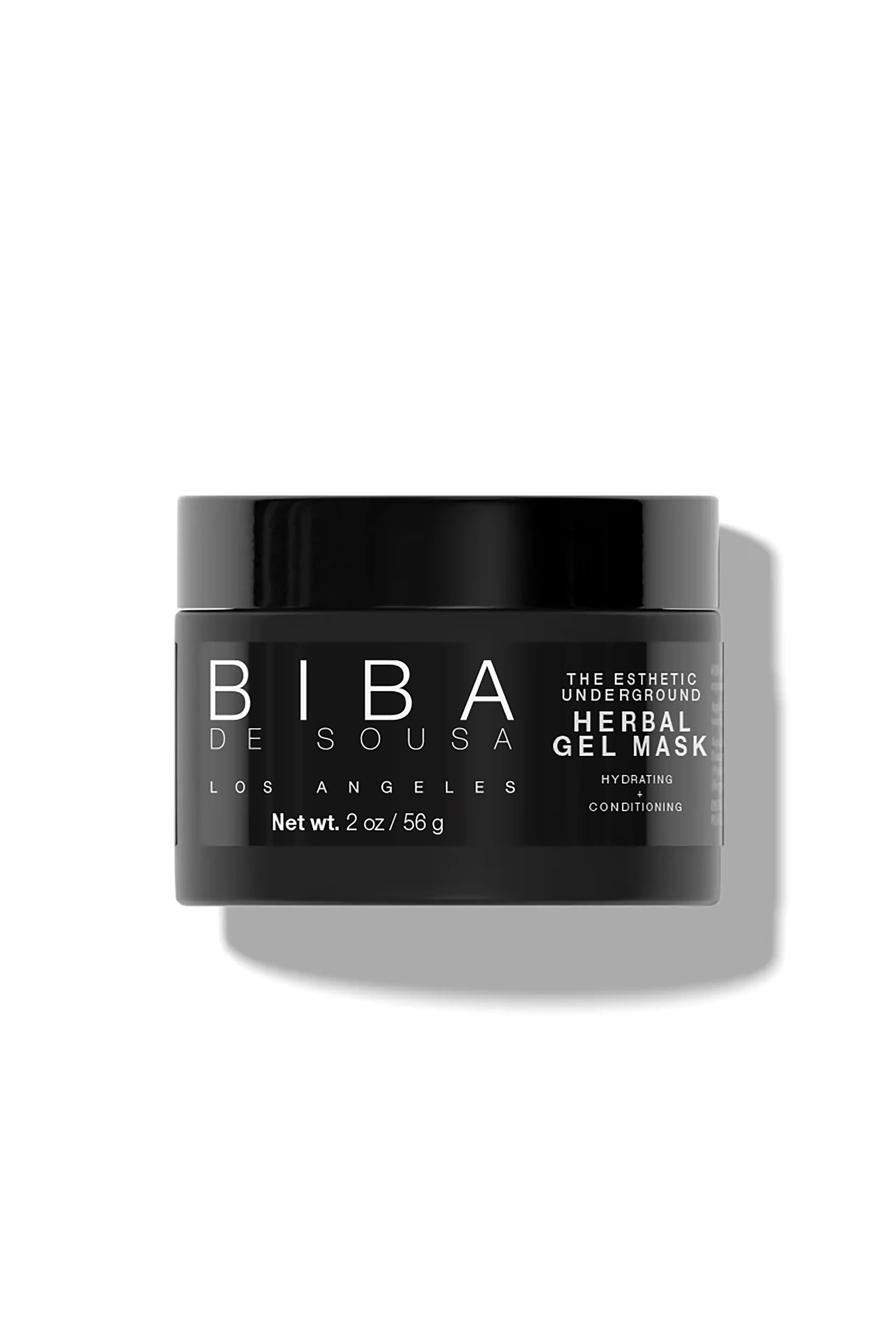 Biba Los Angeles Organic Herbal Hydrating Gel Mask in a minimalist jar designed to soothe and hydrate dehydrated skin.
